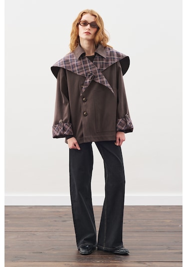 Greta Şal Detaylı Parka Ceket Kahverengi Kahverengi