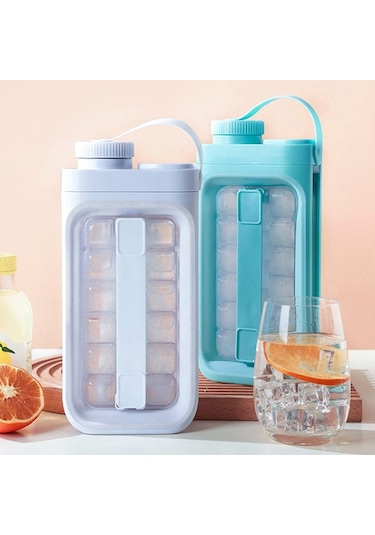 2'si 1 Arada Buz Küpü Kalıp Su Isıtıcısı Taşınabilir 17 Izgaralı Buz Yapıcı Şişesi Bpa İçermez, Fda Sertifikası Yok - Beyaz