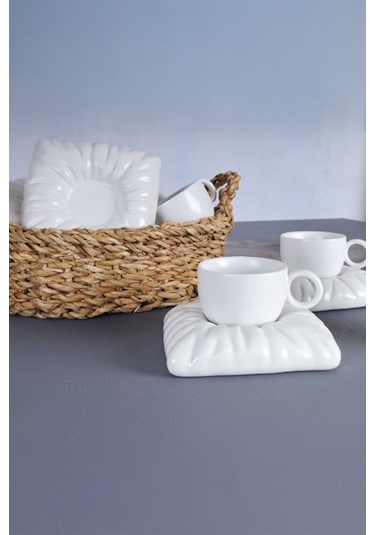 Arow Tr-2951 Beyaz 12 Parça 6 Kişilik Porselen Kahve Fincan Takımı