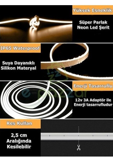 5m 16 Renk 4 Fonksiyonlu Esnek Şerit Neon Led Tdrtr Çok Renkli