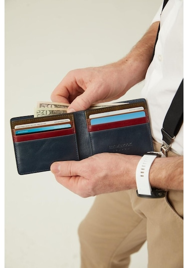 Eldridge Erkek Lacivert Plus Color Deri İnce Tasarım Çok Bölmeli Rfid Korumalı Cüzdan Lacivert