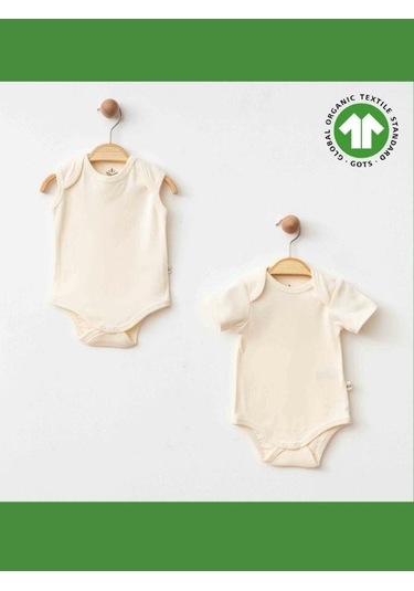 Zekids Bebek Organik Pamuklu Kolsuz Çıtçıtlı İkili Body Set-15901 Krem