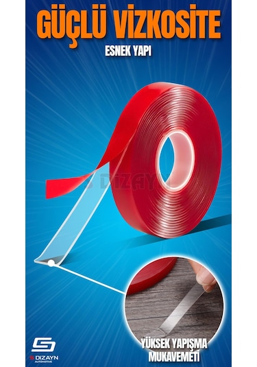 S-dizayn Çift Taraflı Bant 10mm X 5 Metre 5'li Paket Şeffaf Silikon Vhb Bant A+kalite 10 MM x 33 M