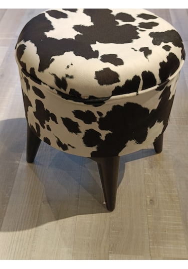 Mercan Mobilya Leopar Desen Bench Puf 43/42 Siyah Ayak Beyaz