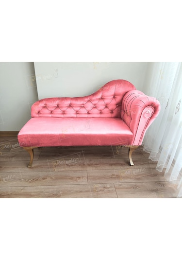 Ters Kol Dekoratif Bihter Koltuk Josefin Puf 120 Cm Gold Ayak Pembe