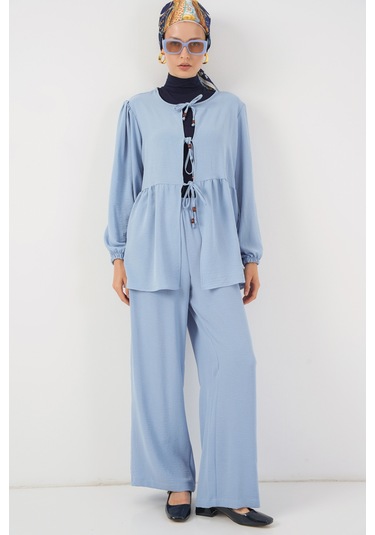 Kadın Önü Bağcıklı Tunik Pantolon İkili Takım 6744 - Mavi mavi Kadın Önü Bağcıklı Tunik Pantolon İkili Takım 6744 - Mavi mavi