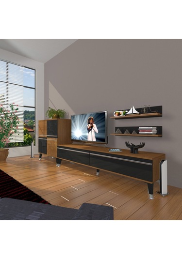 Decoraktiv Eko On Mdf Std Silver Tv Ünitesi Tv Sehpası Ceviz - Siyah