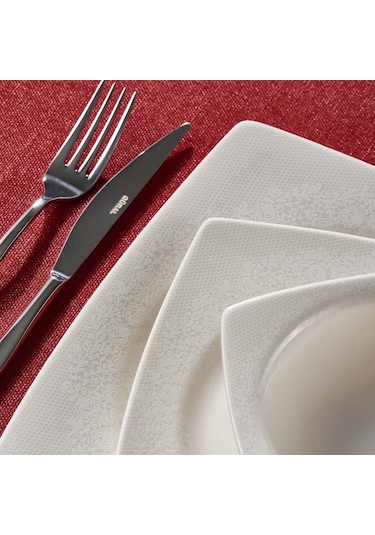 Güral Caroline 62 Parça Kare Yemek Takımı Platin File YT4981