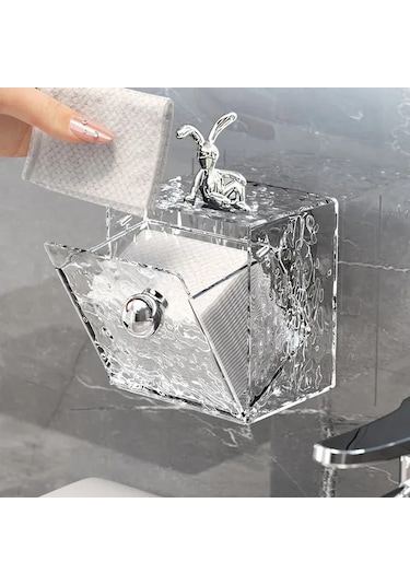 Hangfox Banyo Duvarlı Saklama Kutusu - Toz Koruyucu Kapaklı, 1l Hacimli, Transparan Gümüş + Tavşan Desenli Makyaj Ürünleri Dolabı Diğer
