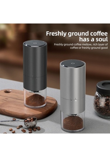 Createtech Taşınabilir Şarj Edilebilir Seramik Kahve Değirmeni - Ayarlanabilir Öğütme, Dokunmatik Led, French Press/drip, Siyah Siyah