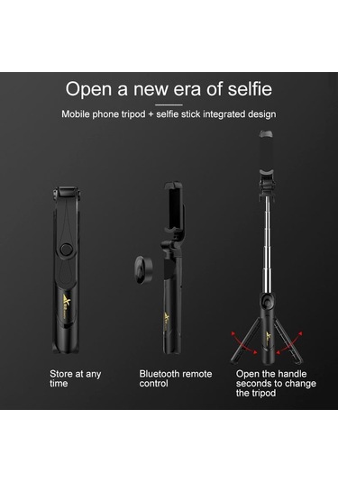 Vaorlo Taşınabilir Selfie Çubuğu Bluetooth Uzaktan Kumanda Üçü Bir Arada Entegre Zamanlayıcı Tripod Cep Telefonu Braketi