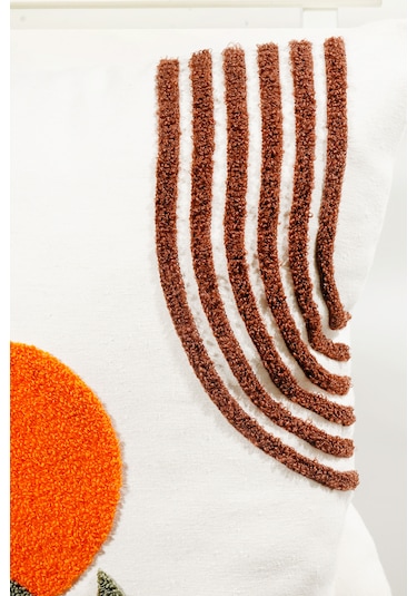 Punch Nakışlı Bohem Kırlent Kılıfı 45x45 Cm, Beyaz Kumaş, Dekoratif Yastık Kılıfı Karışık/Çok Renkli