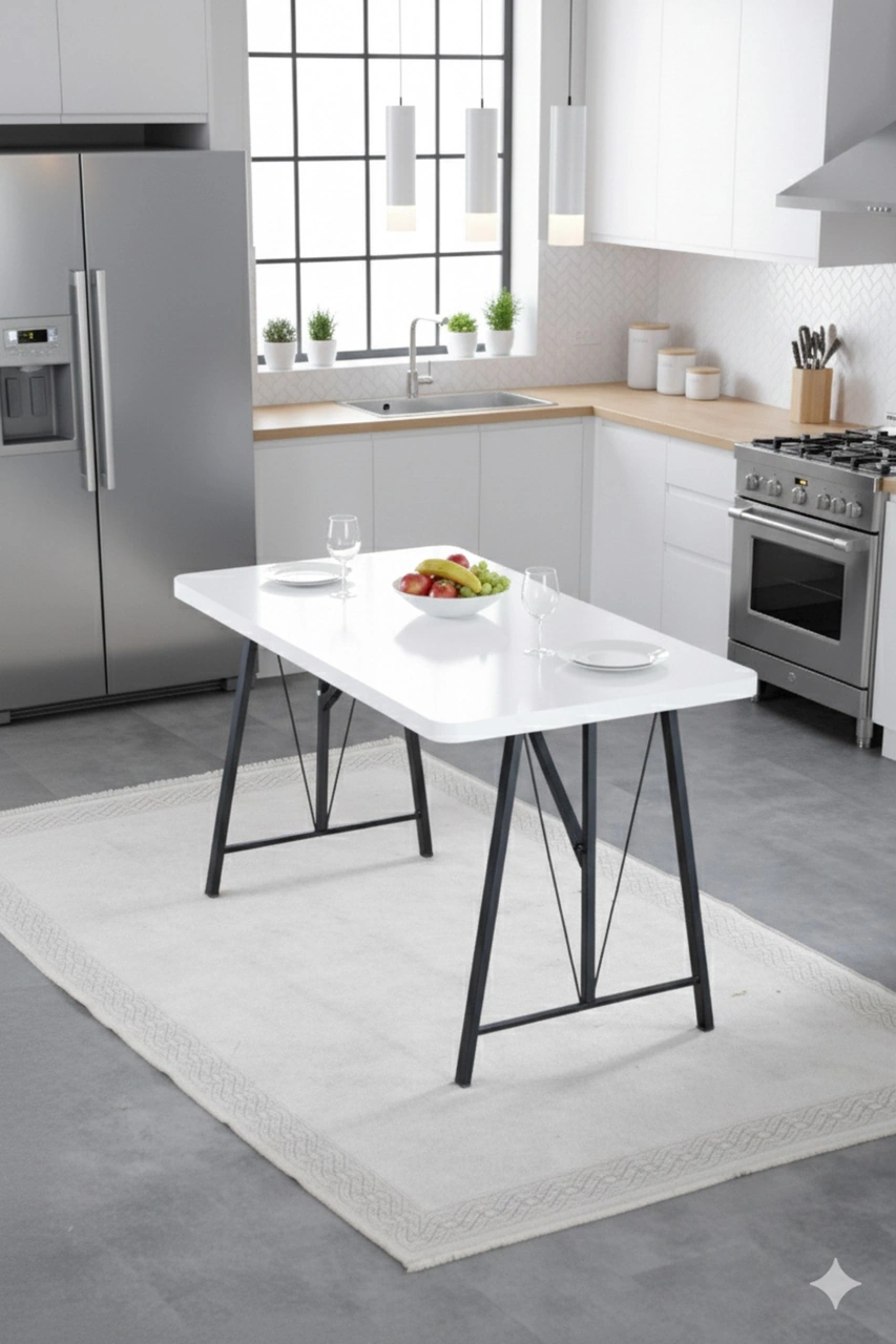 Elfin 70x110cm Sabit Beyaz Yemek Masası, Yemek Masası Takımı, Mutfak Masası, 4 Antrasit Sandalye Antrasit