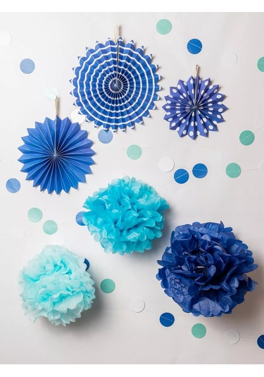 Fiolento Kağıt Süsler: Toplar, Ponponlar, Daireler Ve Işık Zinciri 236182989 MAVİ