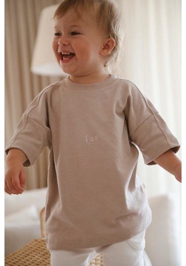 Oh La La Koala Vizon Bisiklet Yaka Oversize T-shirt Bebek - Çocuk Vizon