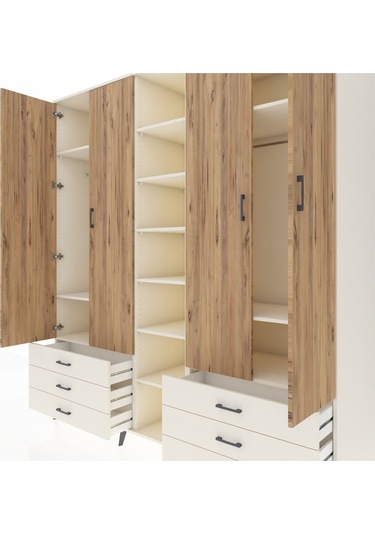 Kronos Dolap 13 Raflı 6 Çekmeceli 2 Askılı 220x59x243 Aytaşı-çam/aytaşı Atlas Çam/aytası