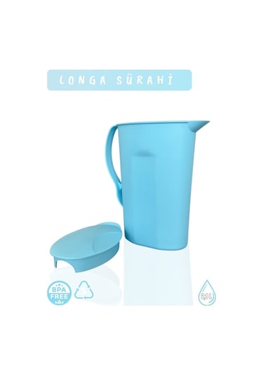 Longa Sürahi Pp-5 Kokusuz Sürahi Açık Mavi Sürahi Bpa Free 2,1 L