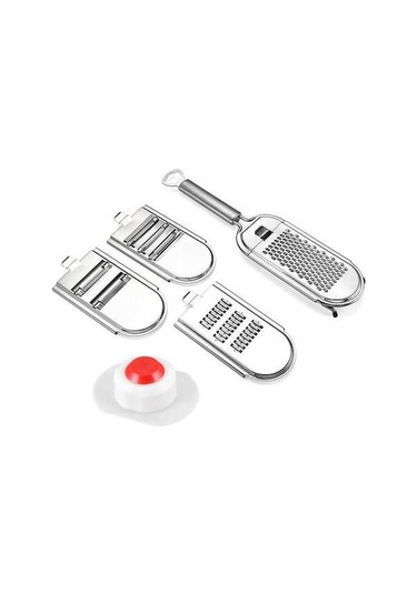 Dancemonkey Paslanmaz Çelik Küçük Tasarım Sebze Kesici Rende 4 Bıçak + El Koruyucu Gümüş