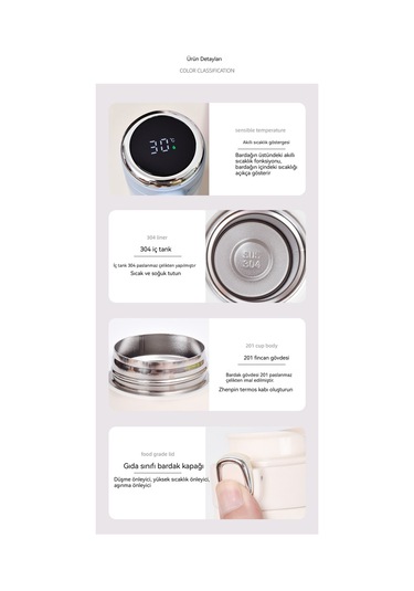 Akıllı Sıcaklık Göstergesi Paslanmaz Çelik Termos Kupa - Pembe