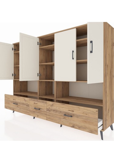 Hyperion Dolap 12 Raflı 3 Çekmeceli 5 Kapaklı 220x44x163 Çam-ayta Çam-aytaşı/çam