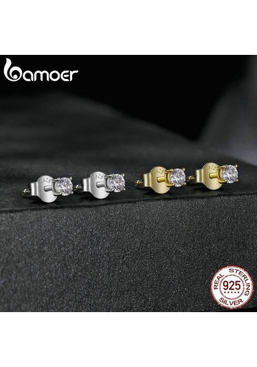 Altın Bamoer 925 Ayar Gümüş Basit Yuvarlak Mozanit Saplama Küpe Kadınlar İçin Klasik Nişan Düğün Güzel Takı Hediye Mse038-b