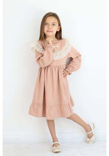 Miababy Fiyonk Detaylı Elbise 1-8 Yaş Kahverengi