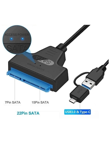 Harici Hard Disk Kablosu 2in1 Usb 3.0 Type-c To 2.5 İnç Sata Hdd