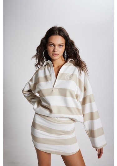 Holly Lolly Şardonlu 3 İplik Kumaş Logolu Fortune Sweatshirt Bej