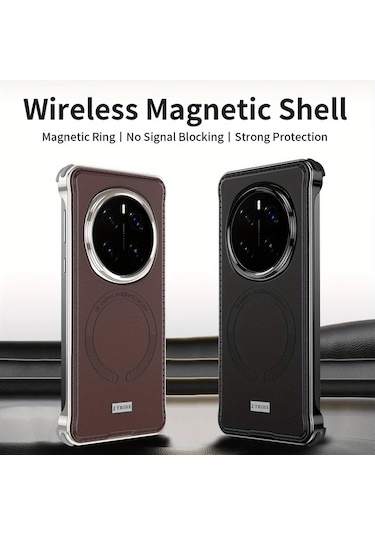 Turcoshop11 Honor Magic 7 İçin Şık Metal Korumalı Manyetik Kılıf Light Brown