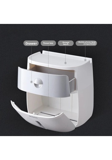 Technolo1 Gri Çift Katmanlı Kağıt Havlu Tutucu Matkap Gerektirmeyen Duvara Monte Pratik Depolama Rafı Gri