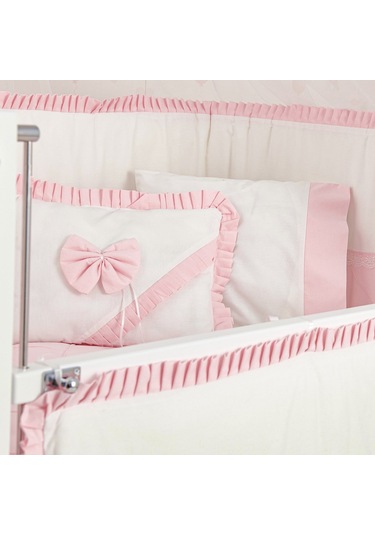 Meltem Kids Bambino Sallanır Ahşap Anne Yanı Beşik 70x110 cm (beyaz-pembe) Pembe