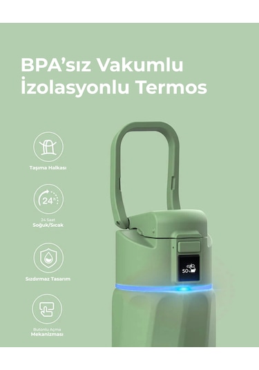 Waterh Boost Akıllı Termos Hidrasyon Takibi Yapan, Yalıtımlı 0.95 L / 32oz Akıllı Şişe Yeşil
