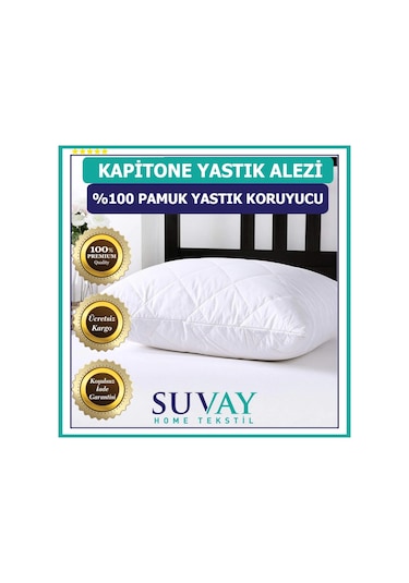 Suvay Kapitoneli Pamuklu Fermuarlı Yastık Koruyucu Yastık Alezi