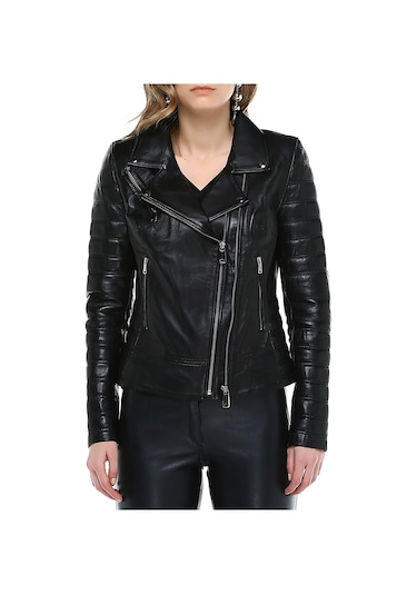 Derinss Dka9040 Hakiki Deri Kadın Siyah Mont