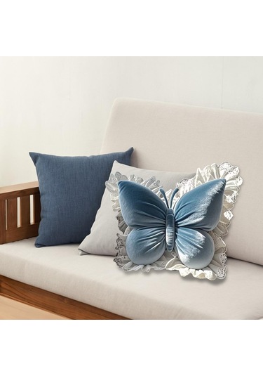 Suntek Kelebek Şekilli Yastık El Sanatları Kanepe Minderi İç Mavi
