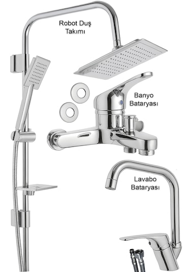 469845 Lavabo Banyo Bataryası Robot Duş Takımı Musluk Armatür Siyah Beyaz Krom Renk Krom