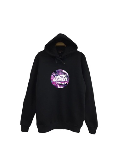 Arctic Monkeys Baskılı Kapüşonlu %100 Pamuk Siyah Sweatshirt Siyah