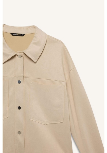 DeFacto Crop Çıtçıtlı Cepli Süet Gömlek Ceket B2983AX24WNBG74 Bej