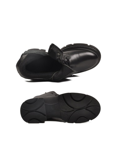 Siyah Hakiki Deri İçi Polarlı Kadın Bot Z505 Z Siyah