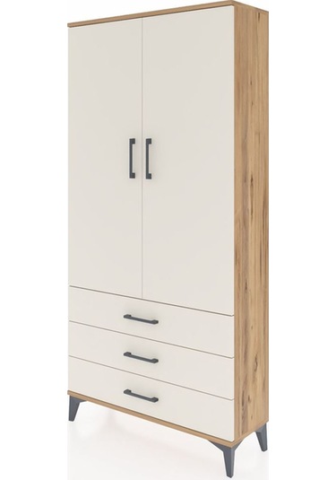 Arges Dolap Tek Raflı 3 Çekmeceli Tek Askılı 88x30x182 Çam-ay... Çam