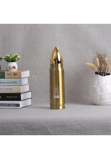 Ebitda Paslanmaz Çelik 500ml Vakumlu Su Şişesi - Seyahat İçin Mermi Şeklinde Altın