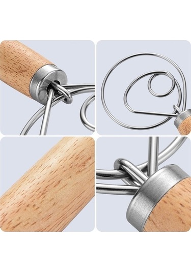 Fastbuy 13 İnç Ahşap Saplı Un Mikseri, Paslanmaz Çelik Karıştırıcı, Bobin Çırpma Teli, 3 Bölge Karıştırma Aleti Diğer