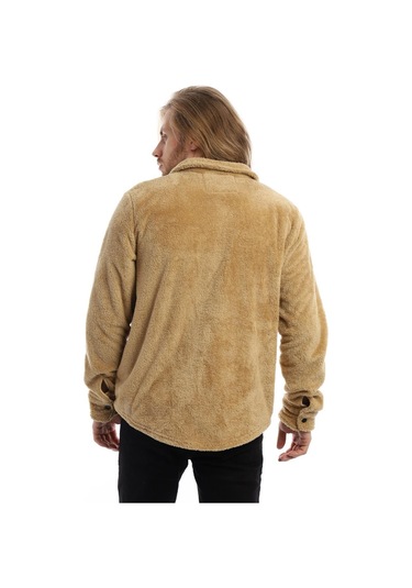 Erkek Çıt Çıt Detaylı Cepli Peluş Ceket Camel Kahverengi