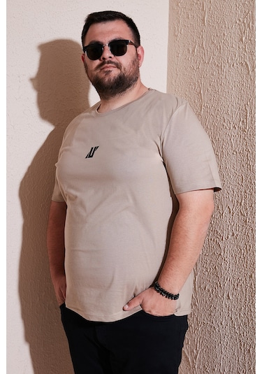 Buratti Pamuklu Regular Fit Bisiklet Yaka Büyük Beden Erkek T Shirt 5902753B Vizon