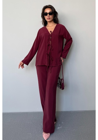 Madmext Bordo Önü Bağlamalı Alt Üst Takım Mg2473 Bordo