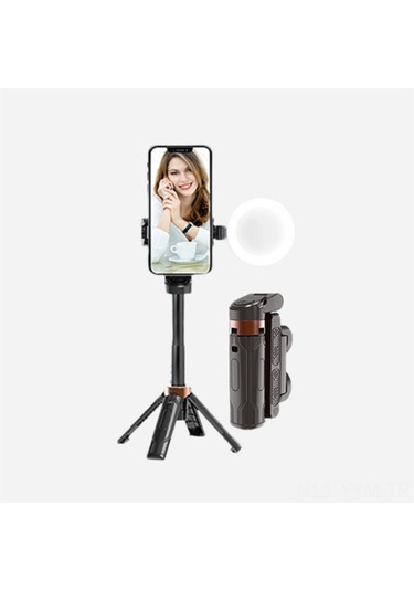 Geeksen Jc25 Bluetooth Kompakt Telefon Tripodu - 360 Derece Dönebilen, Işıklı Ve Folding Telefon Fotoğraf Çekim Aracı Siyah