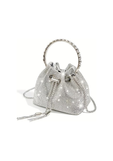 Dancemonkey Bling Rhinestone Kova Çanta, Trendy Dekorasyon Gri