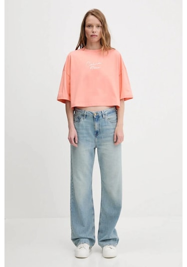 Cropped Boxy Chain Stitch Logo Turuncu Kadın T-shirt-8680 Turuncu Cropped Boxy Chain Stitch Logo Turuncu Kadın T-shirt-8680 Turuncu