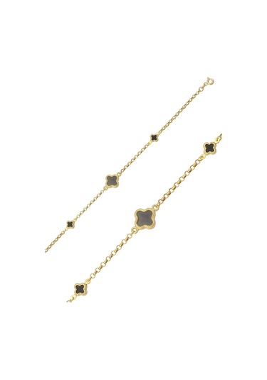 Çgk Çiğdem Gürel Kuyumculuk Siyah Yonca Altın Bileklik Çok Renkli