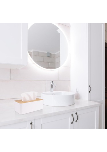 Geekyou Beyaz Bambu Havlu Kutusu Kapağı - Banyo, Yatak Odası, Ofis Ve Yemek Masası İçin Zekice Organize Edici Kapak Beyaz